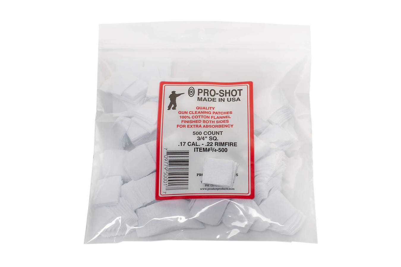 Pro Shot Cleaning Patches .17-.22 0.75 Inch Cotton Flannel 500 Per Pkg