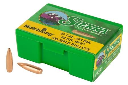 SIERRA BULLETS 22 CAL 69 Grain HPBT MatchKing 100/Box