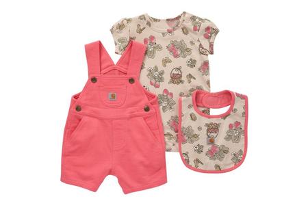 INFANT GIRLS LS BODYSUIT SHORTALL BIB SET