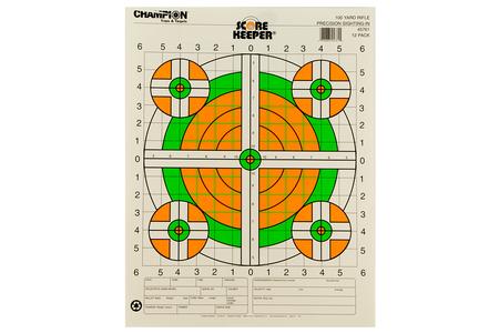 SCORE KEEPER BULLSEYE PAPER HANGING 100 YDS RIFLE 14X18 INCH GREEN/ORANGE 12 PK