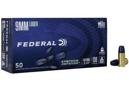 FEDERAL AMMUNITION 9mm Luger 138 gr Synthetic JHP Syntech Defense 50/Box