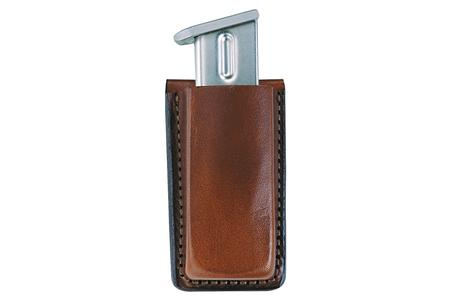 OPEN TOP MAG POUCH SINGLE TAN LEATHER BELT CLIP
