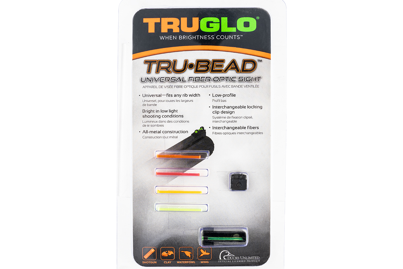 Truglo TruBead Universal Shotgun Sight Fiber Optic Green, Red, Orange, Yellow, Front Sight Black