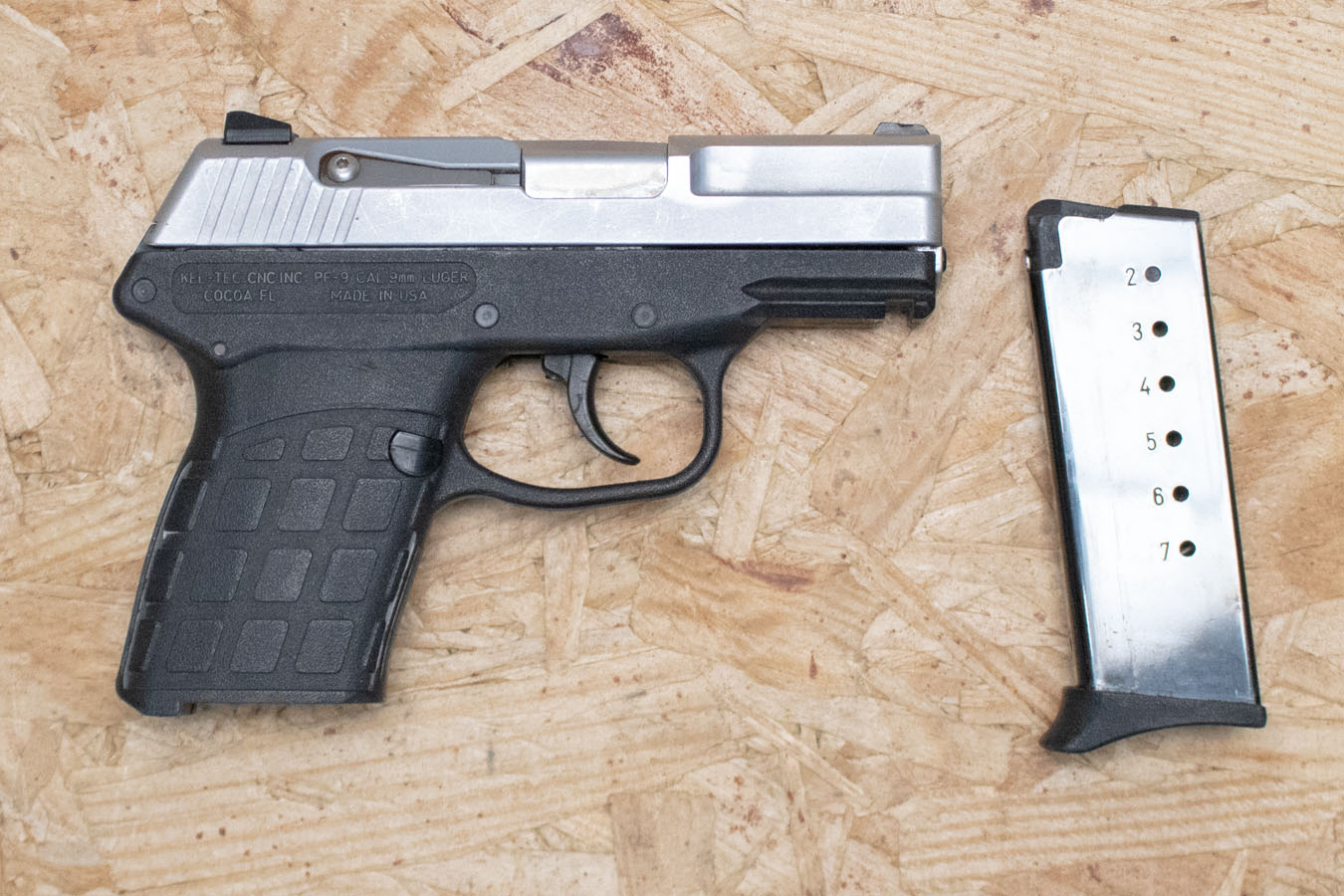 Kel-Tec PF-9 9MM Police Trade-In Pistol with Chrome Slide