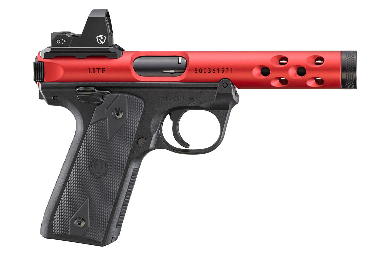 No. 16 Best Selling: RUGER MKIV 22/45 22LR 4.4 IN THREADED BBL RED ANODIZED RITON OPTIC