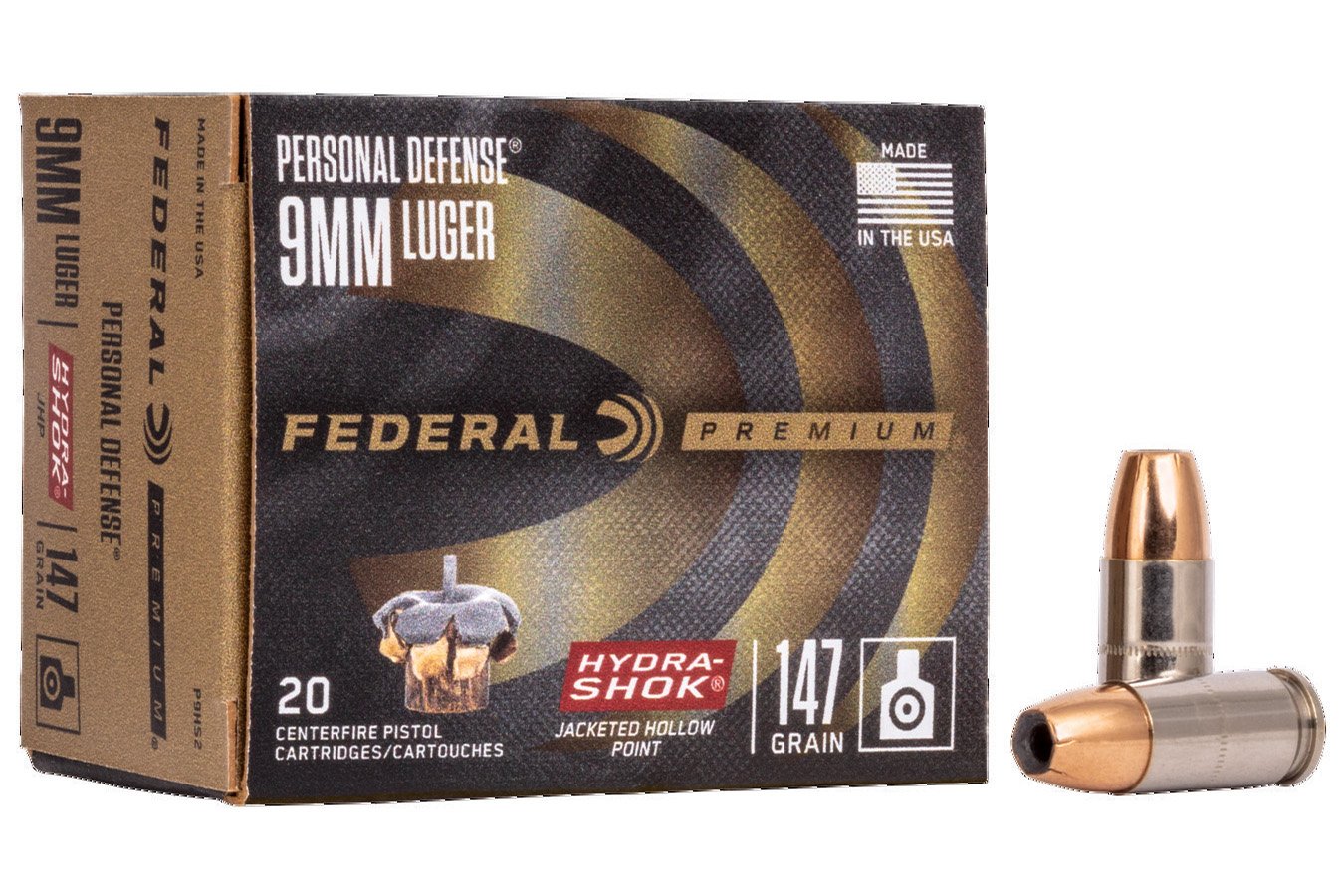 Federal 9mm Luger 147 gr Hydra-Shok JHP Personal Defense 20/Box