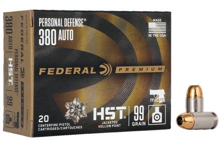 FEDERAL AMMUNITION 380 ACP 99 gr HST JHP Personal Defense 20/Box