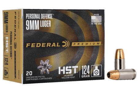 FEDERAL AMMUNITION 9mm Luger 124 gr HST JHP Personal Defense 20/Box