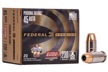 FEDERAL AMMUNITION 45 ACP 230 Gr Hydra-Shok JHP Personal Defense 20/Box