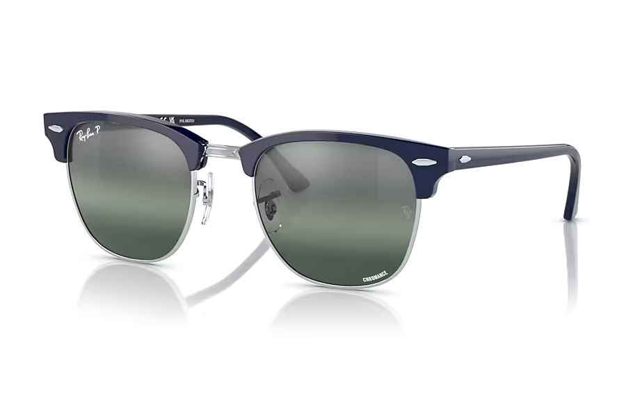 Ray-Ban Clubmaster Chromance Sunglasses with Polished Blue on Silver Frame and Silver Blue Lenses