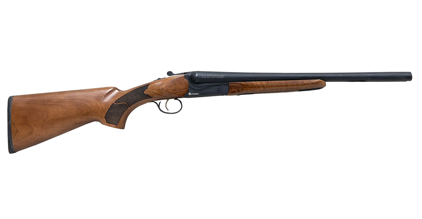 COACH 12 GAUGE SIDE-BY-SIDE SHOTGUN WITH 18.5 INCH BLUED BARREL AND WALNUT STOCK