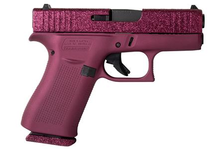 GLOCK 43X 9mm Pistol with Black Cherry Glitter Slide and Colored Frame