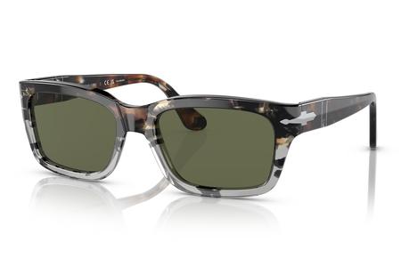 PO3301S SUNGLASSES WITH BROWN CUT GREY TORTOISE FRAME AND POLARIZED GREEN LENSES
