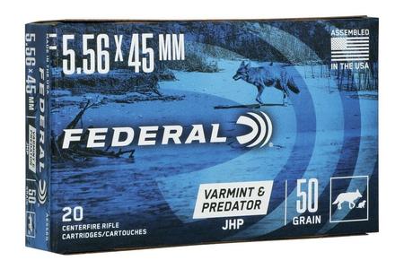 Federal 5.56mm 50 Grain JHP American Eagle Varmint and Predator 20/Box