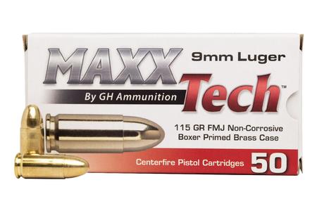 MAXX TECH 9mm Luger 115 gr FMJ Brass Case Target Ammo 50/Box