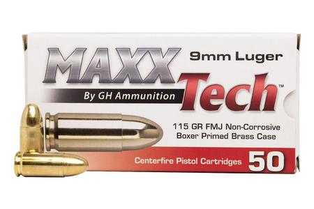 Maxx Tech 9mm Luger 115 gr FMJ Brass Case Target Ammo 50/Box