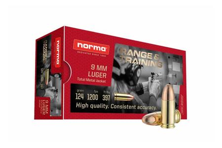 NORMA USA 9mm Luger 124 gr TMJ Range and Training 50/Box