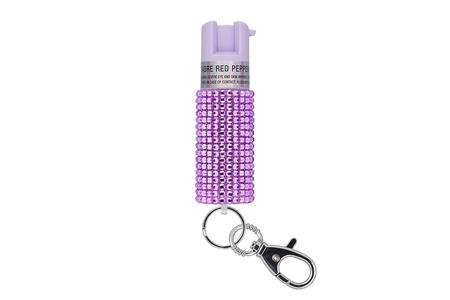 PEPPER SPRAY WITH JEWELED DESIGN AND SNAP CLIP - LAVENDER