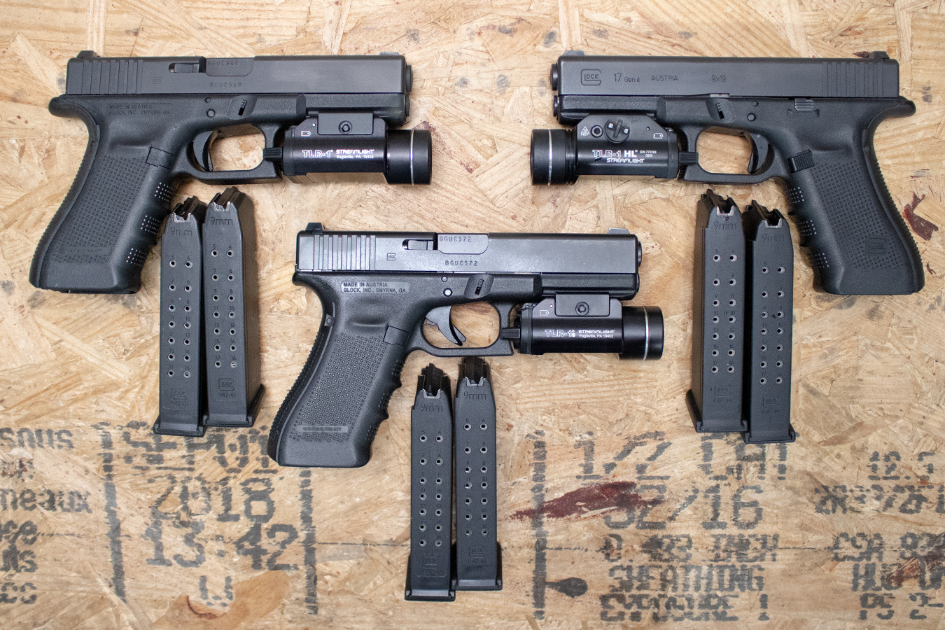 Glock 17 Gen4 9mm Police Trade-In Pistols with Night Sights and TLR-1 Light (Very Good Condition)