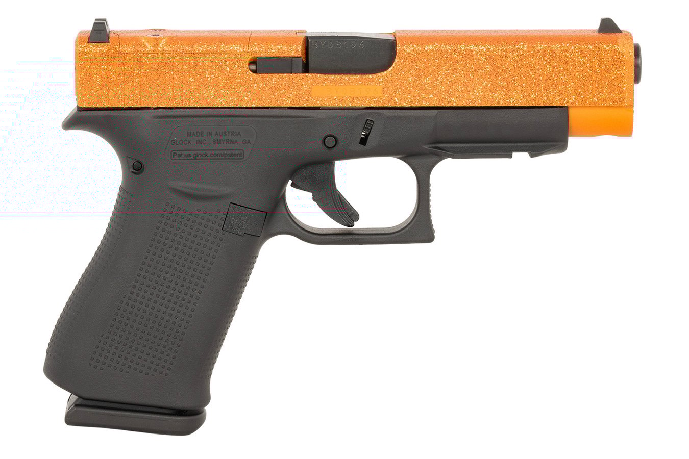 Glock 48 MOS Compact 9mm Optic Ready Pistol with Orange Glitter Cerakote Slide