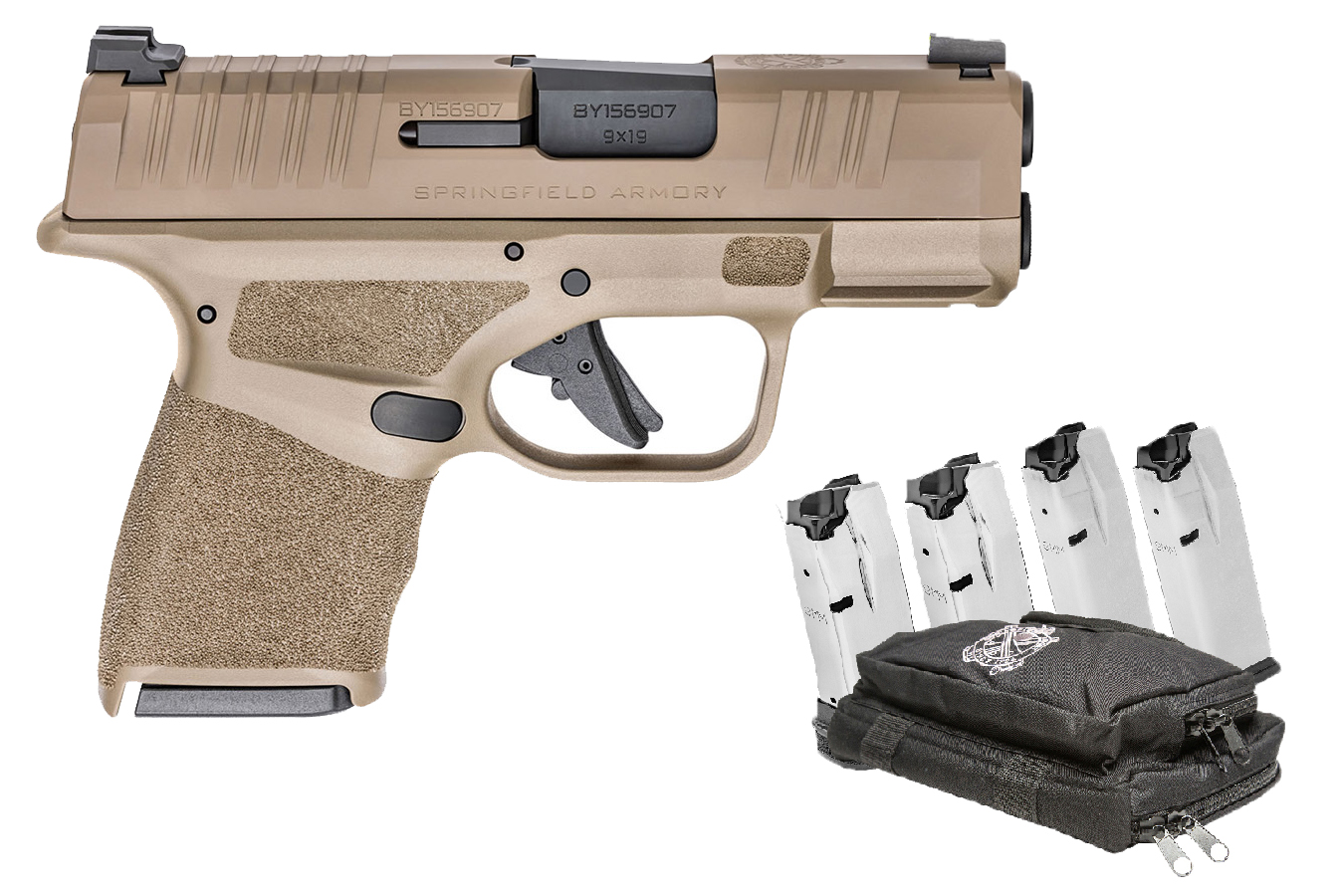 Springfield Hellcat 9mm Desert FDE Micro Compact Gear Up Package with Five Magazines and Range Bag
