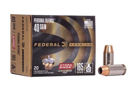 FEDERAL AMMUNITION 40 SW 165 gr Hydra-Shok JHP Personal Defense 20/Box