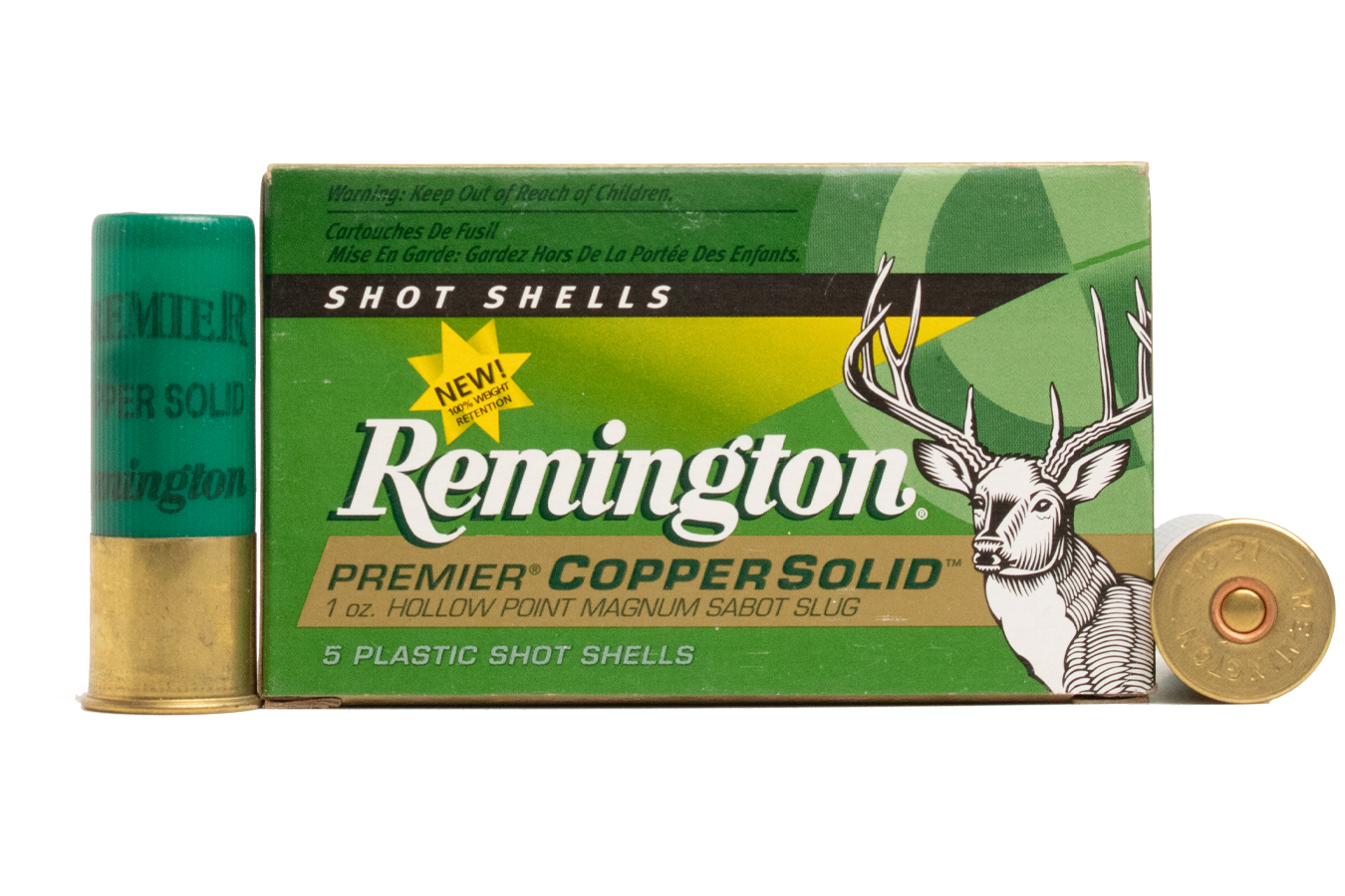 Remington 12 Gauge 2 3/4 Inch 1oz Premier Copper Solid HP Magnum Sabot Slug Police Trade-Ammo 5/Box