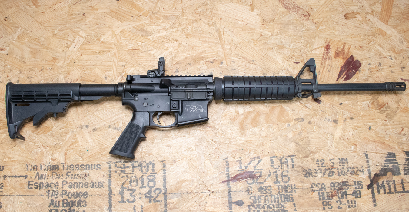 Smith & Wesson M&P-15 5.56mm Police Trade-In Rifle with Telescoping Stock and Flip-Up Rear Sight (Mag Not Included)