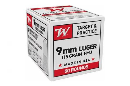 WINCHESTER AMMO 9mm Luger 115 gr FMJ USA Target/Practice 50/Box