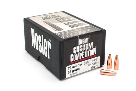 NOSLER 22 Cal .224 52 gr HP Custom Competition 100/Box