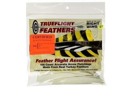 TURKEY FEATHER FLETCHINGS, 4 INCH, SHIELD CUT, WHITE, 100PK