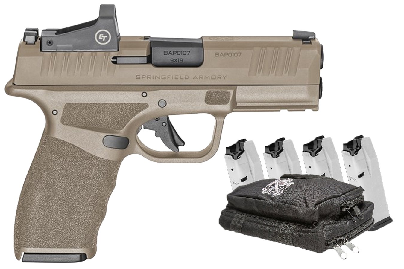 Springfield Hellcat Pro FDE 9mm Pistol with Crimson Trace Optic, 5 Magazines and Range Bag