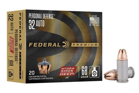Federal 32 Auto 68 gr Hydra-Shok Deep JHP Premium Personal Defense 20/Box