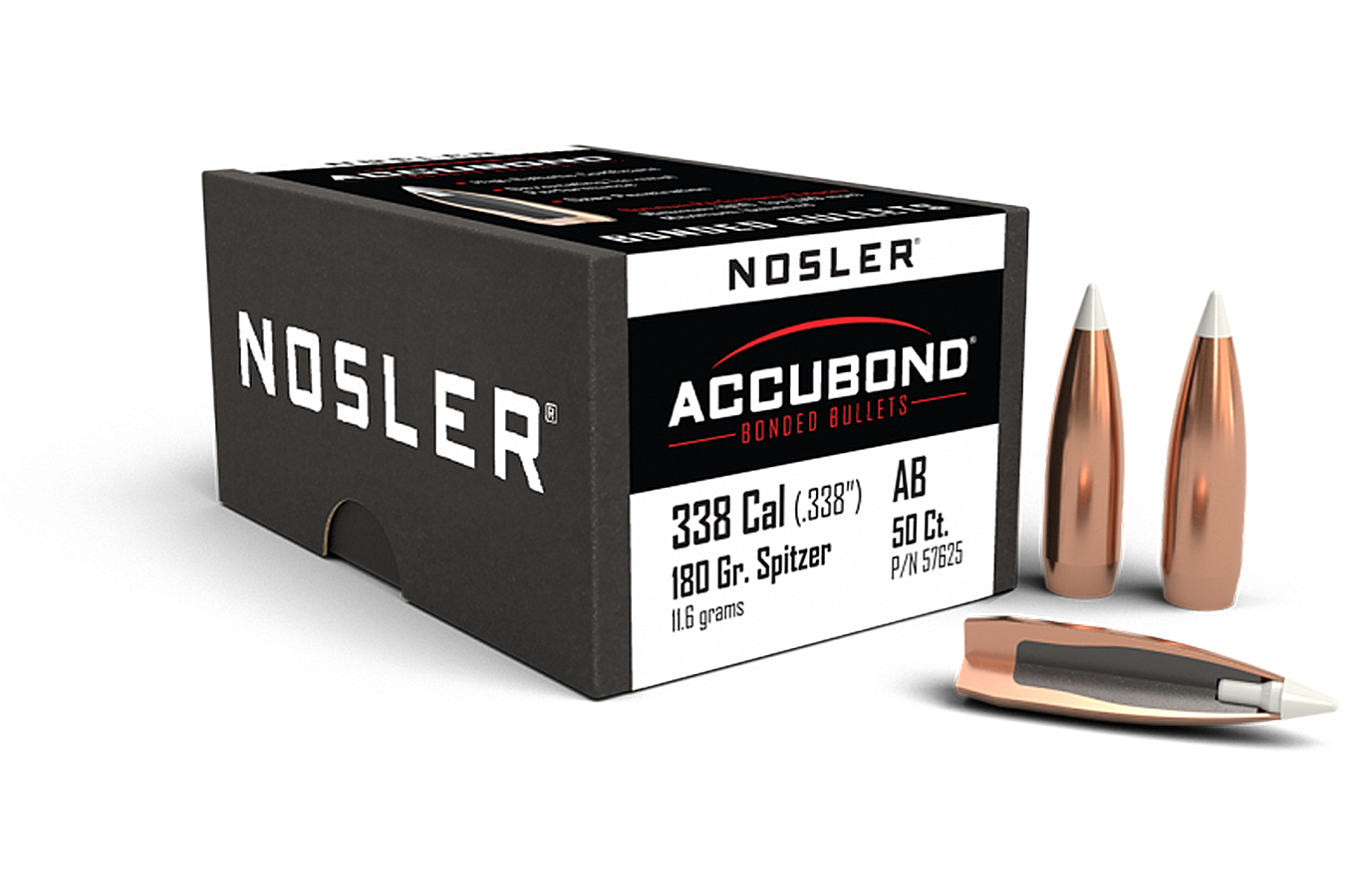 Nosler 338 Caliber 180gr AccuBond, 50/Box