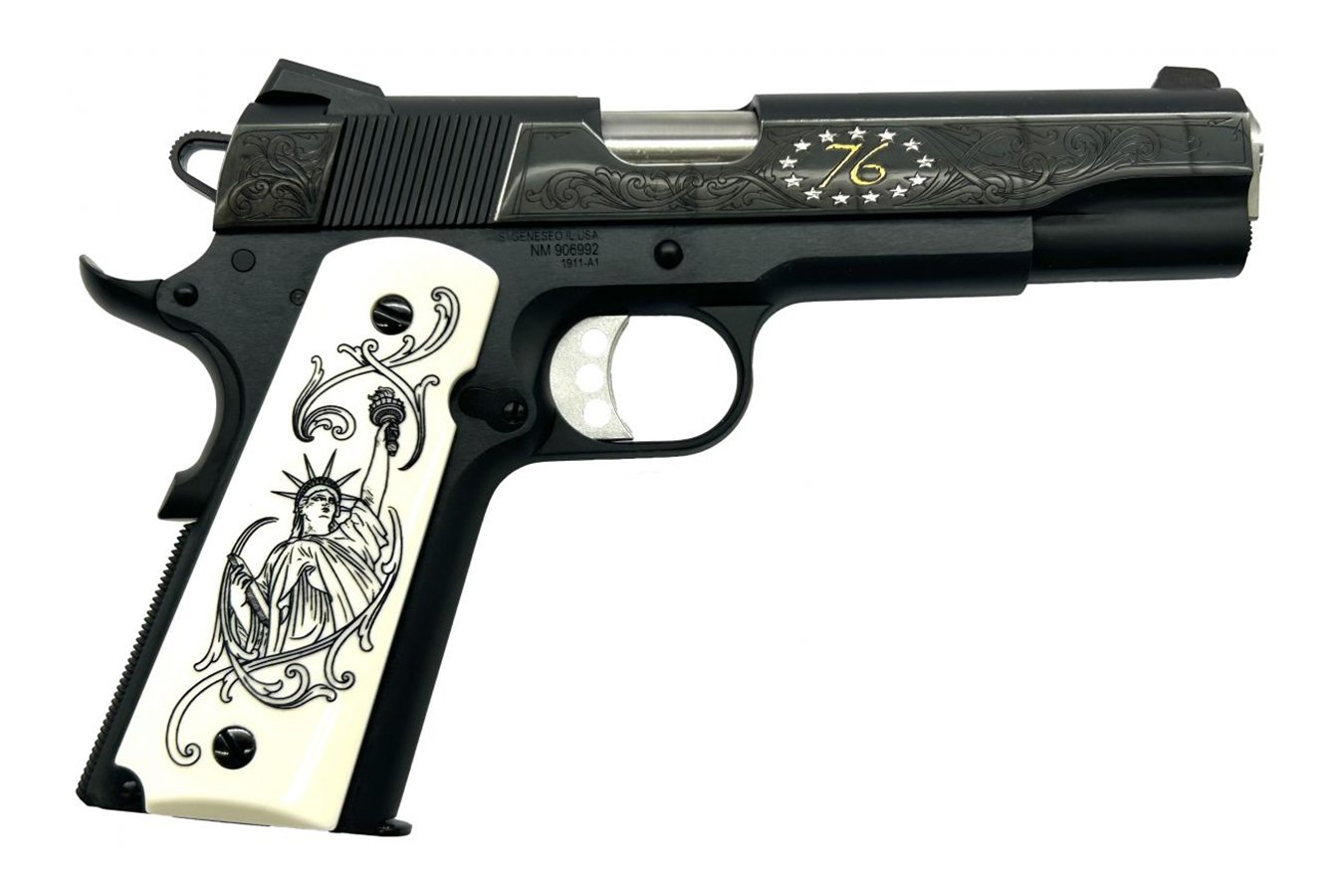 No. 18 Best Selling: SPRINGFIELD GARRISON 1911 45 ACP 5 IN BBL CUSTOM ENGRAVE PATRIOT BLUED