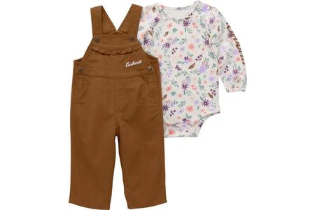 INFANT GIRLS FLORAL LS BODYSUIT AND CANVAS OVERALL SET