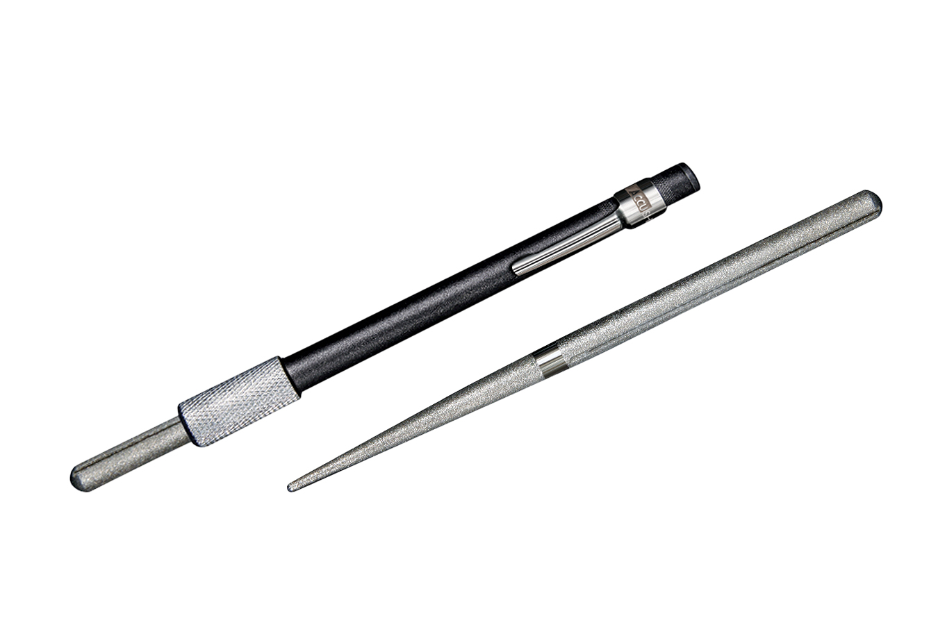 Accusharp Rod Sharpener Hand Held Diamond Sharpener Black Overmolded Rubber Handle Steel