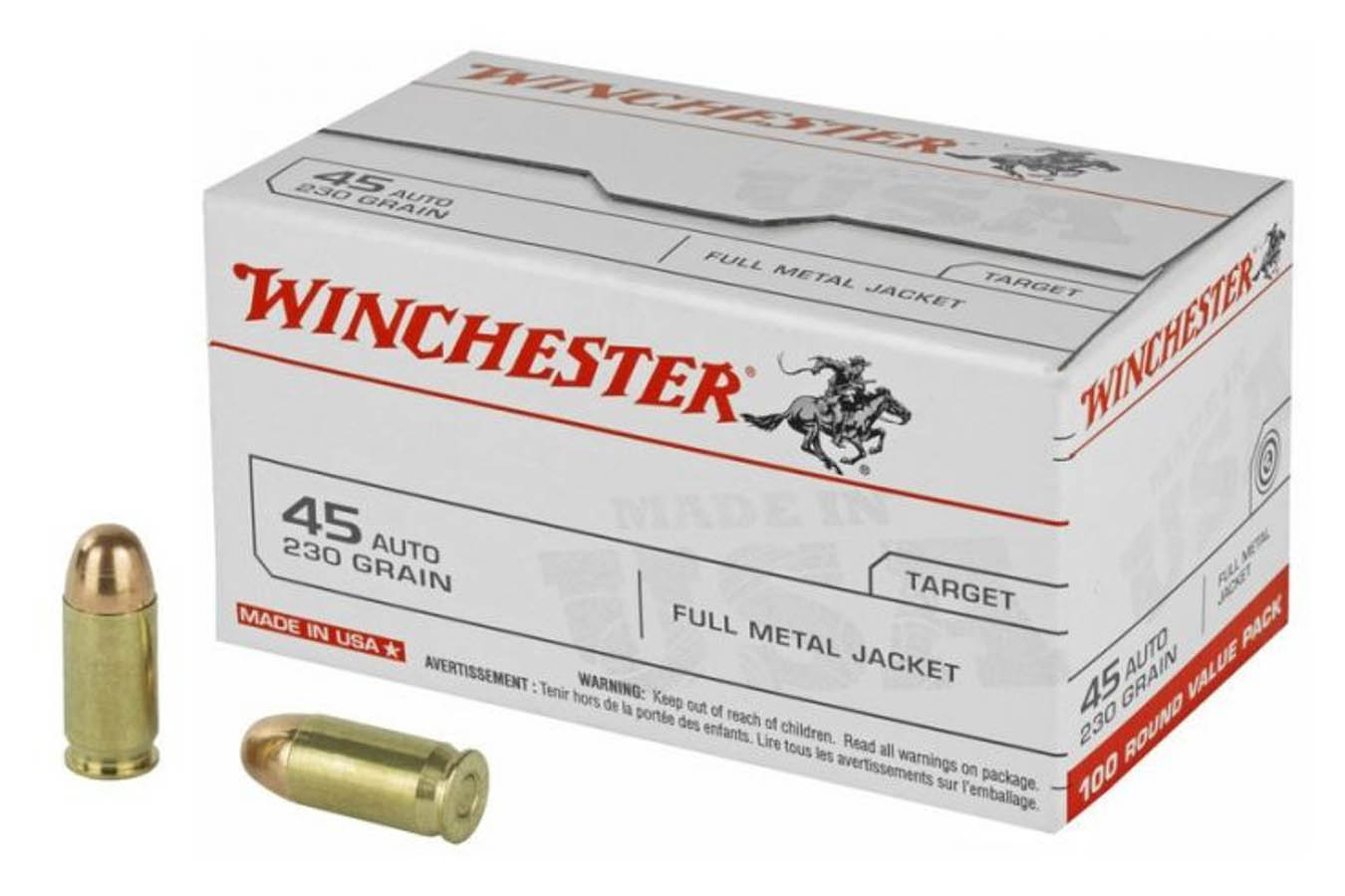 Winchester 45 ACP 230 gr FMJ Police Trade Ammo 100 Round Value Pack
