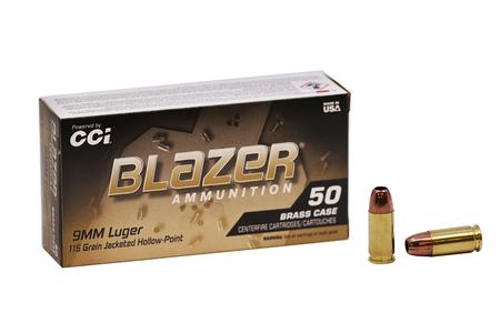 CCI AMMUNITION 9mm Luger 115 gr Jacketed Hollow Point Blazer Brass 50/Box