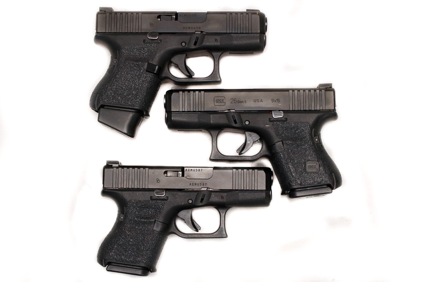 Glock 26 Gen5 9mm Police-Trade Pistols with Stippled Grips (Very Good Condition)