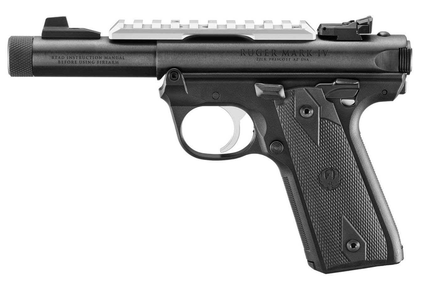 No. 11 Best Selling: RUGER MKIV 22/45 22LR 4.4` TB BLK SS TRIGGER/1913 RAIL