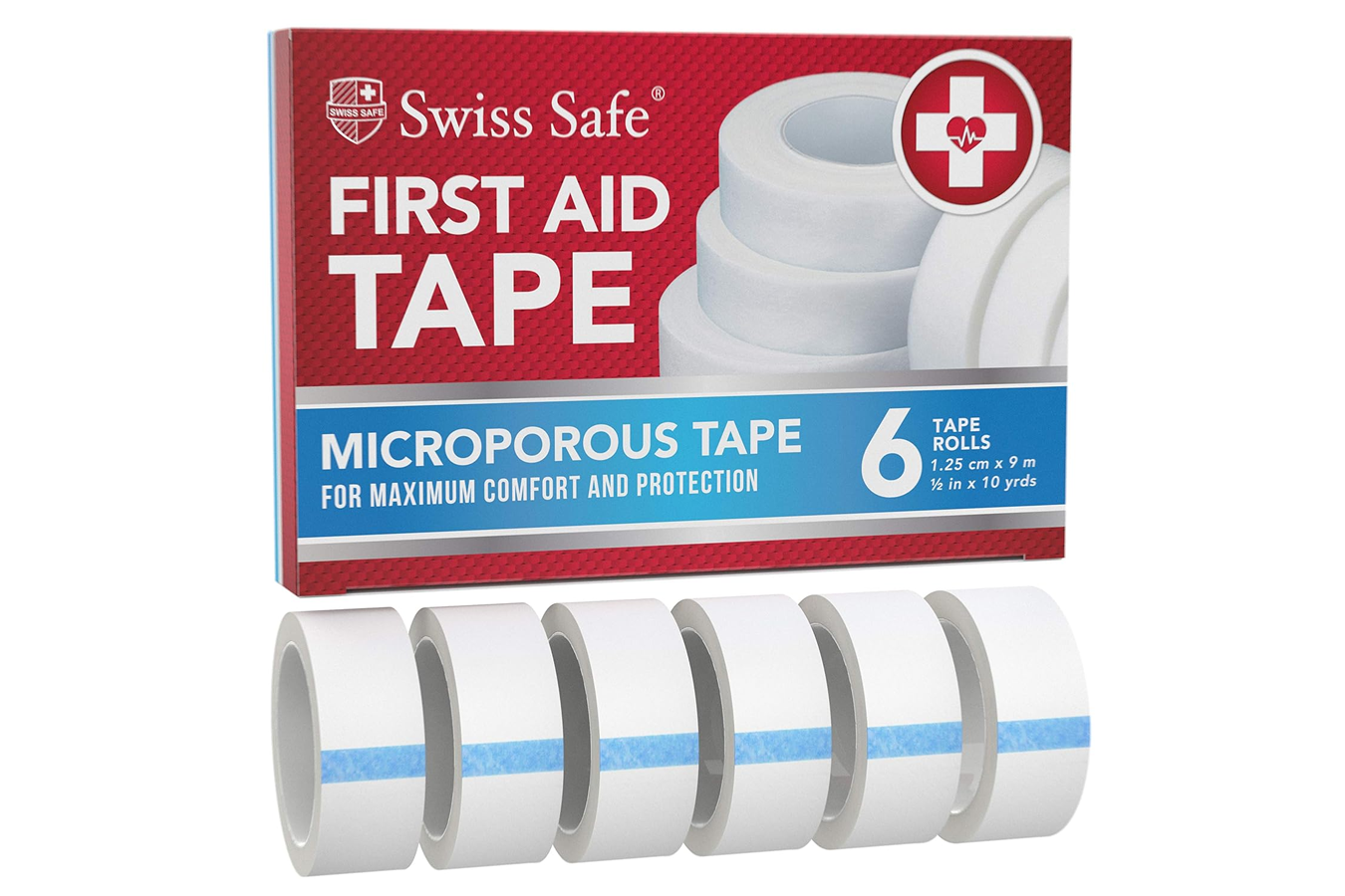 Swiss Safe First Aid Tape Self Adhesive Paper Tape Bandage Rolls 6-Pack