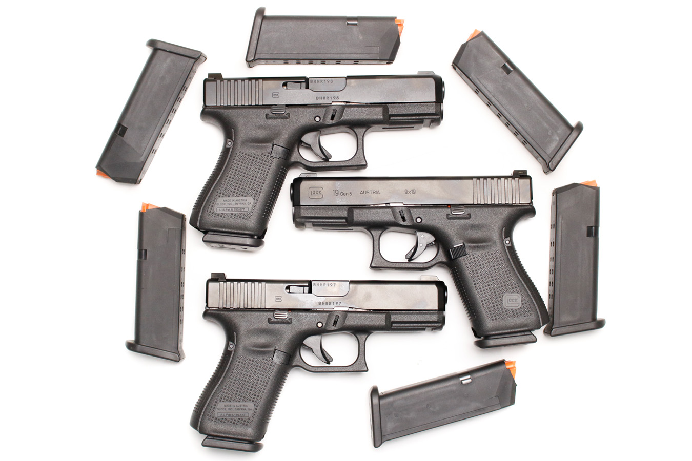 Glock 19 MOS Gen 5 9mm Optic Ready Police Trade-In Pistols with Three Magazines