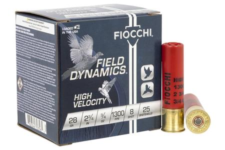 FIOCCHI 28HV HIGH VELOCITY 28GA 2 3/4IN 2 1/4 DRAM EQUIV 3/4