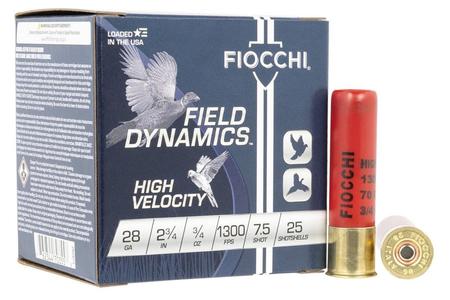 FIOCCHI 28HV HIGH VELOCITY 28GA 23/4IN 2 1/4 DRAM EQUIV 3/4