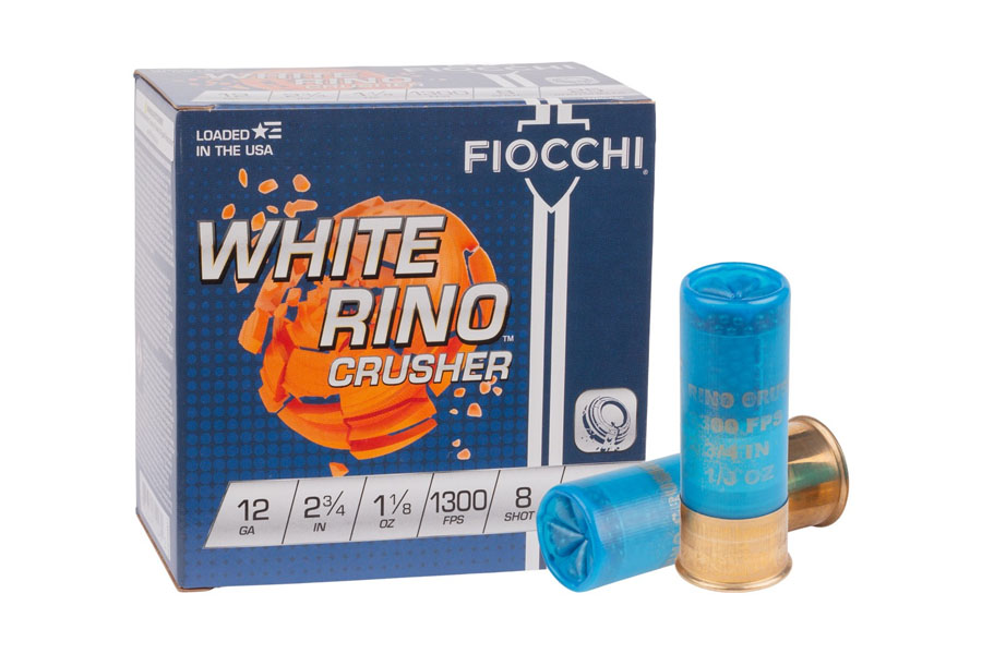 Fiocchi 12 Gauge 2-3/4 Inch 1-1/8 Oz  8 Shot White Rino Crusher 25/Box