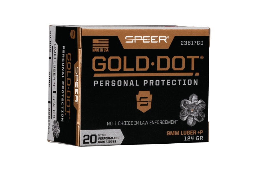 Speer 9mm Luger 124 Grain Hollow Point Gold Dot Personal Protection 20/Box