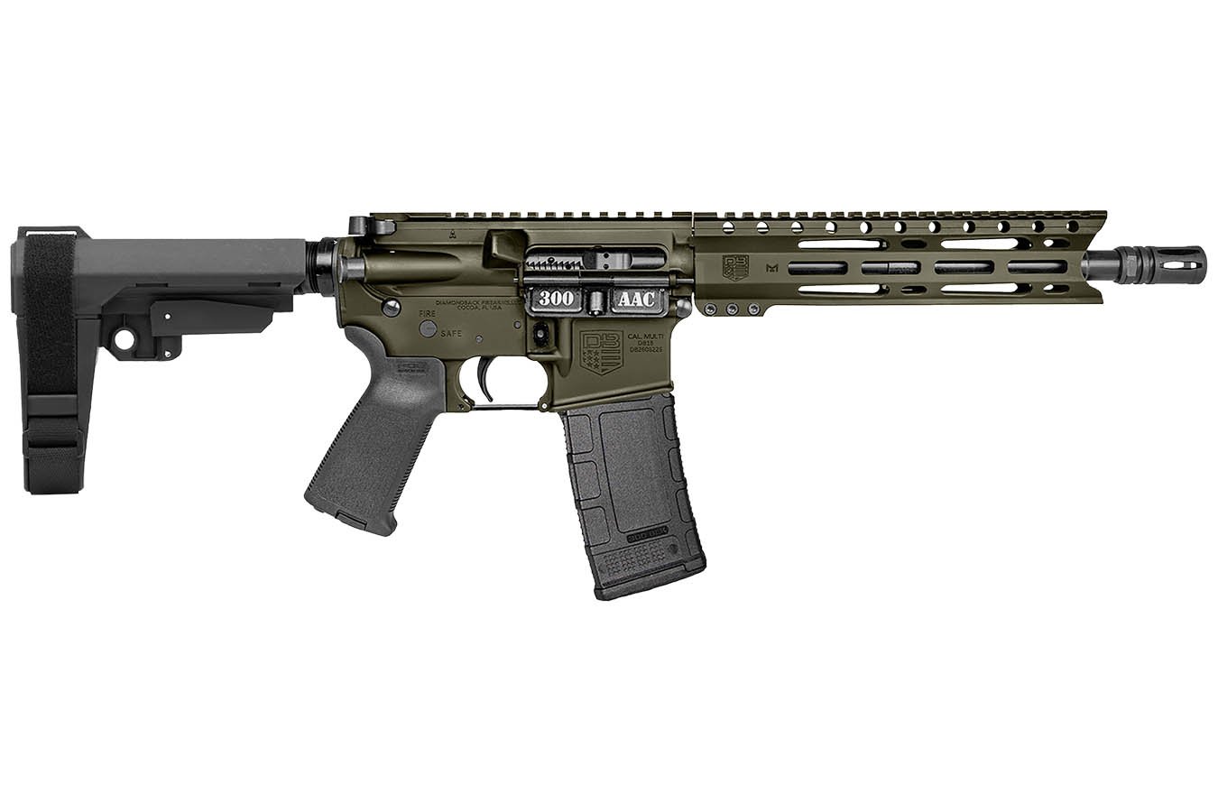 Diamondback Firearms DB15 300 Blackout AR Pistol with OD Green Cerakote Finish and SBA3 Brace