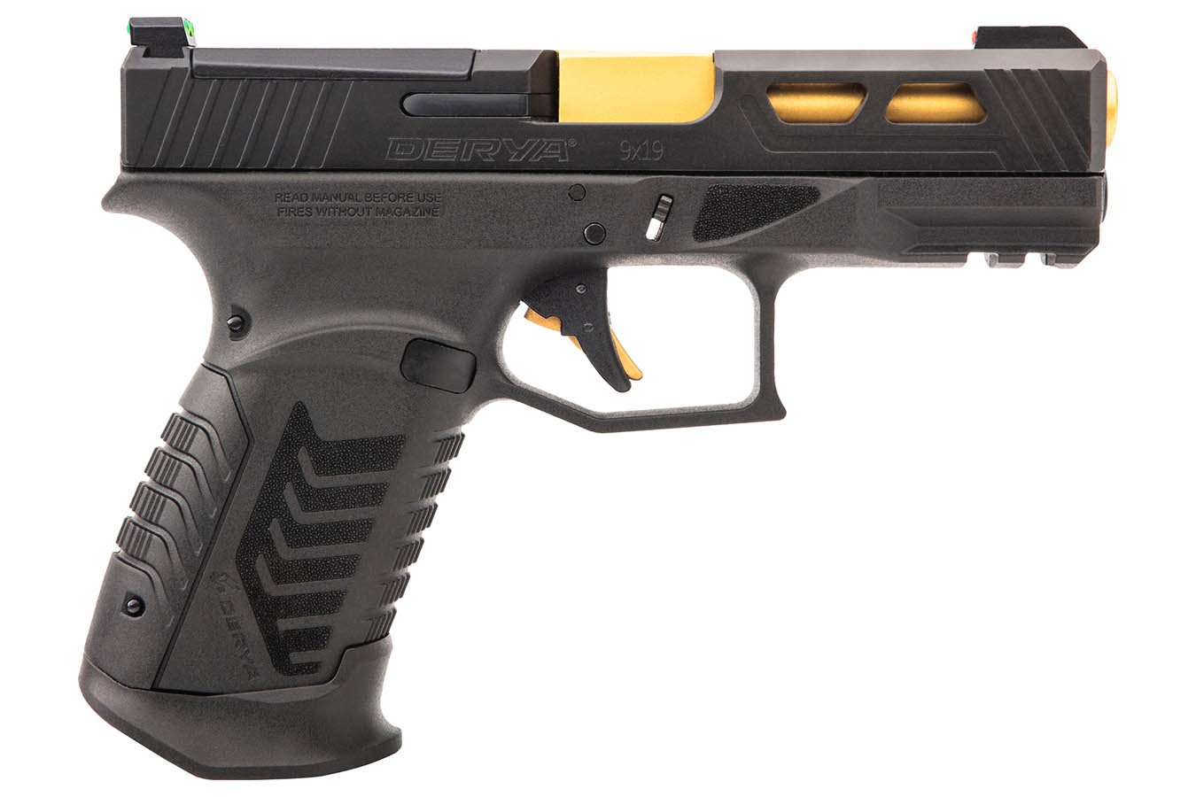 Derya Firearms DY9 9MM Pistol With Interchangeable Backstraps And Gold Barrel Finish 