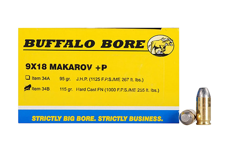 Buffalo Bore 9c18 Makarov 115 Grain Hard Cast Flat Nose Strictly Business Personal Defense 20/Box